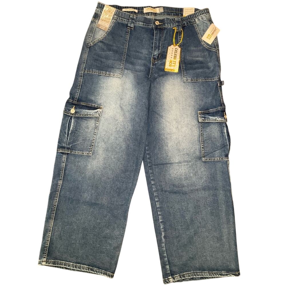 Celebrity Ace 90’s Skater High Rise Blue Cargo Jeans Size Junior Plus 20 NWT